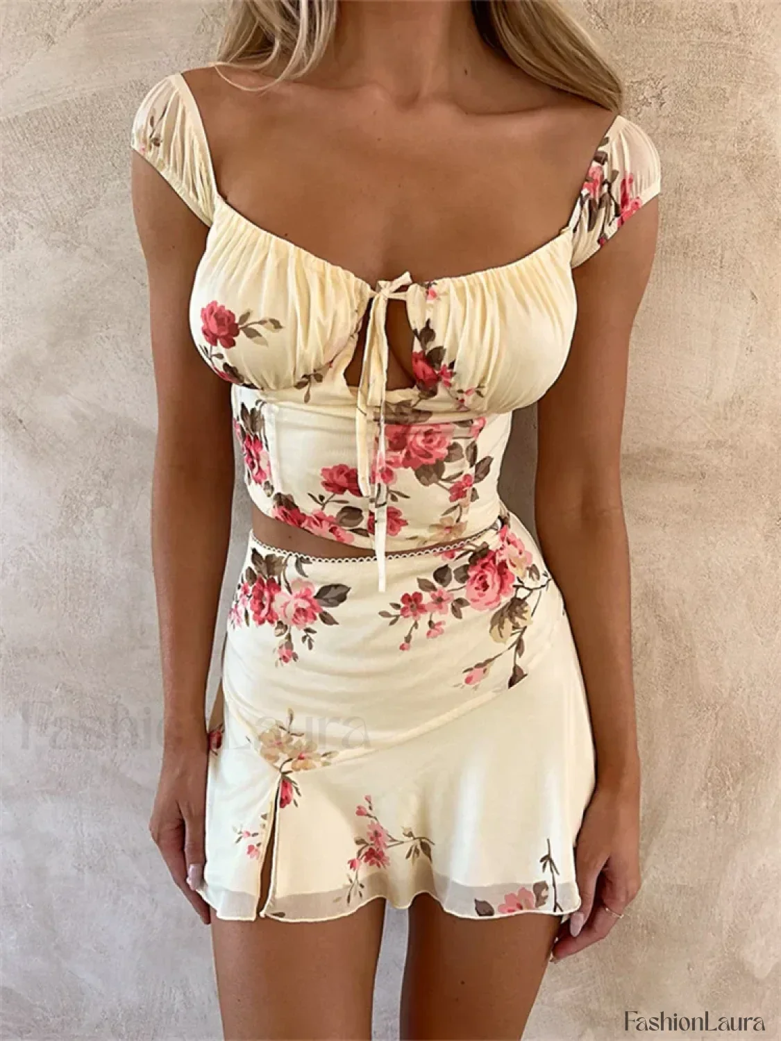 Elegant Floral Corset Mini Skirt Two Piece Set - Image 12