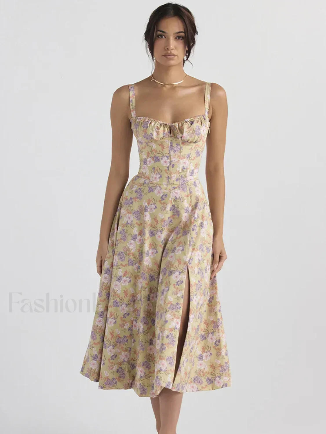 Elegant Floral Side Split Floral Dress - Image 29