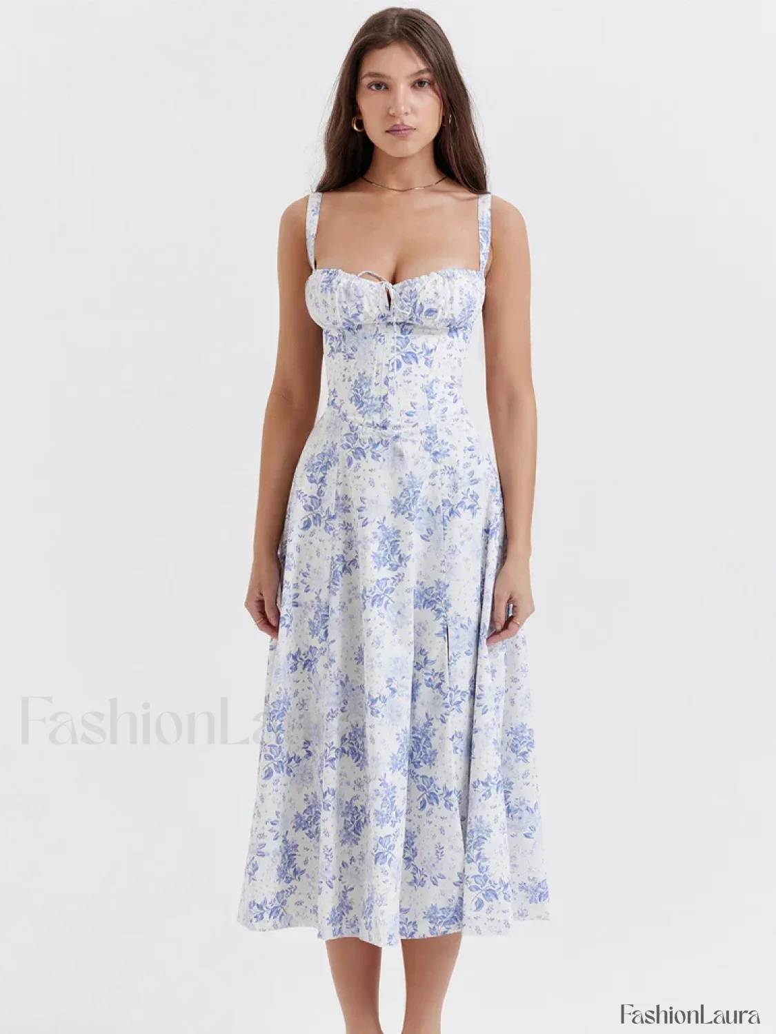 Elegant Floral Side Split Floral Dress - Image 43
