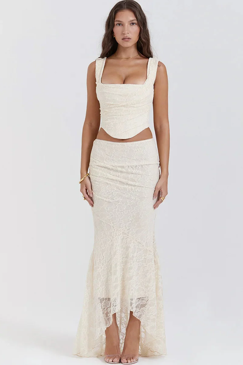 Elegant Lace-Up Crop Top & Maxi Skirt Boho Dress - Image 28