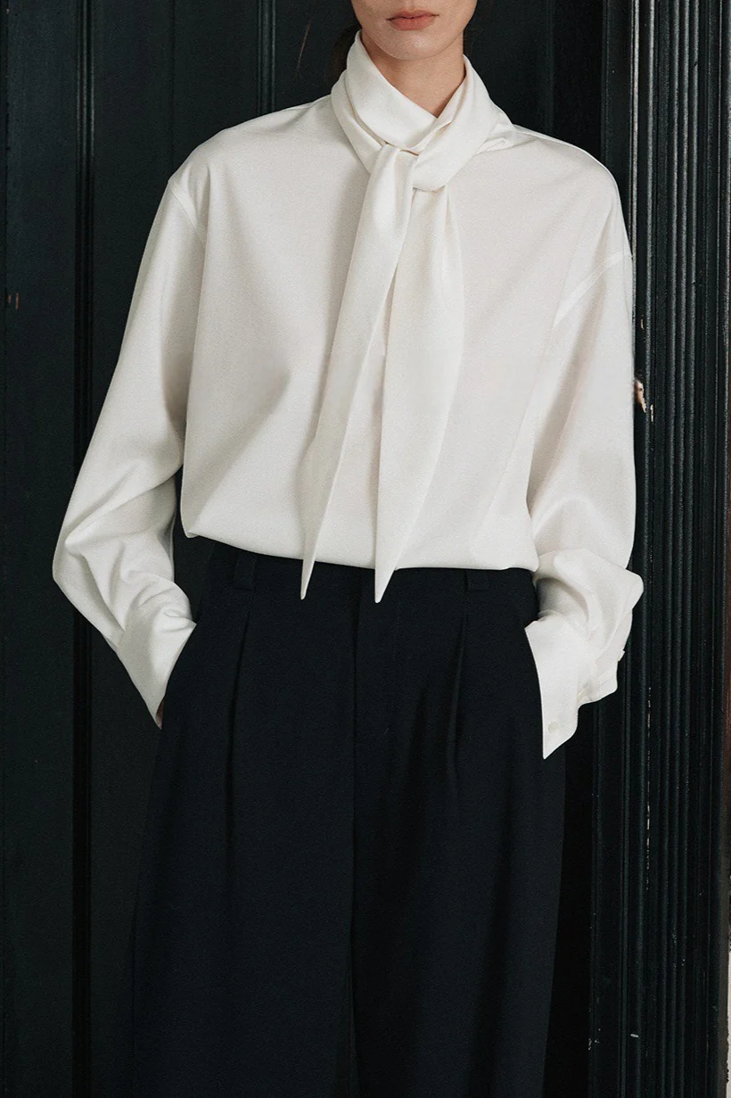 Elegant Lightweight Draped Tie Neck Blouse