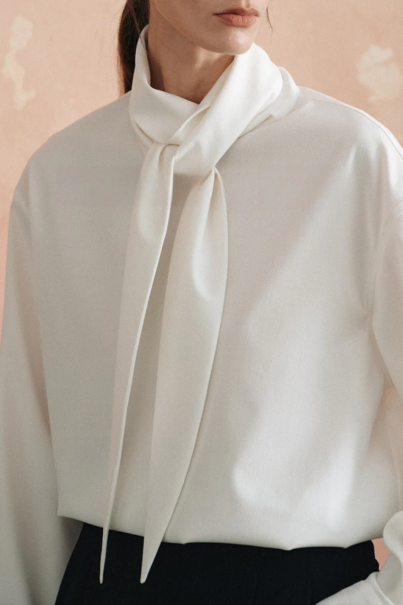 Elegant Lightweight Draped Tie Neck Blouse - Image 6