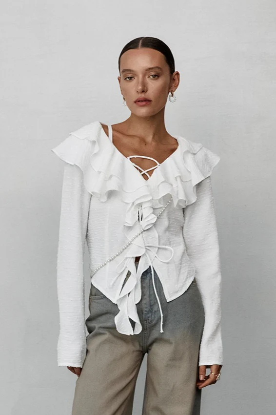 Elegant Long Sleeve Crepe Blouse