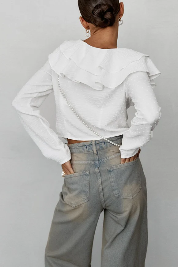 Elegant Long Sleeve Crepe Blouse - Image 3
