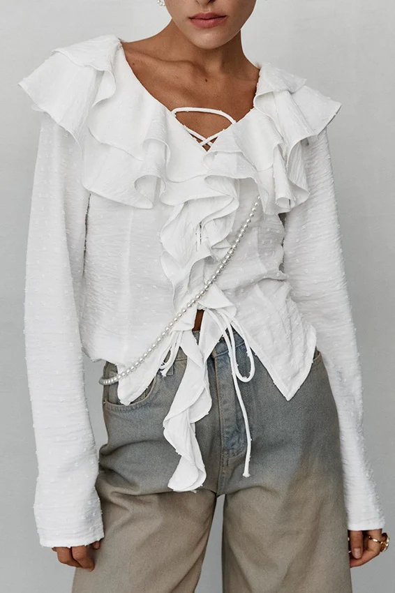 Elegant Long Sleeve Crepe Blouse - Image 4