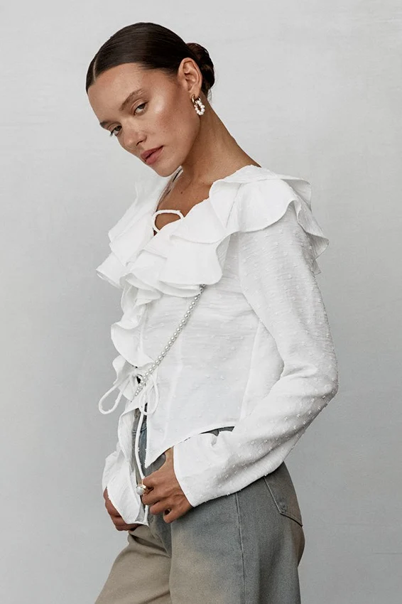 Elegant Long Sleeve Crepe Blouse - Image 5