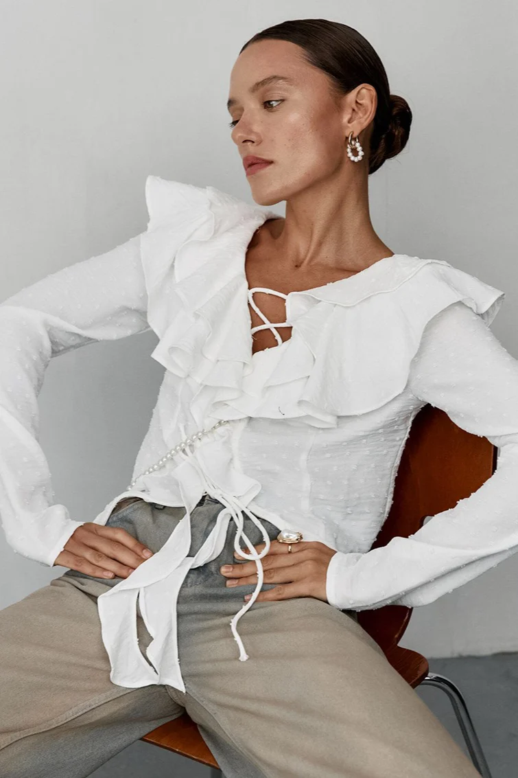 Elegant Long Sleeve Crepe Blouse - Image 8
