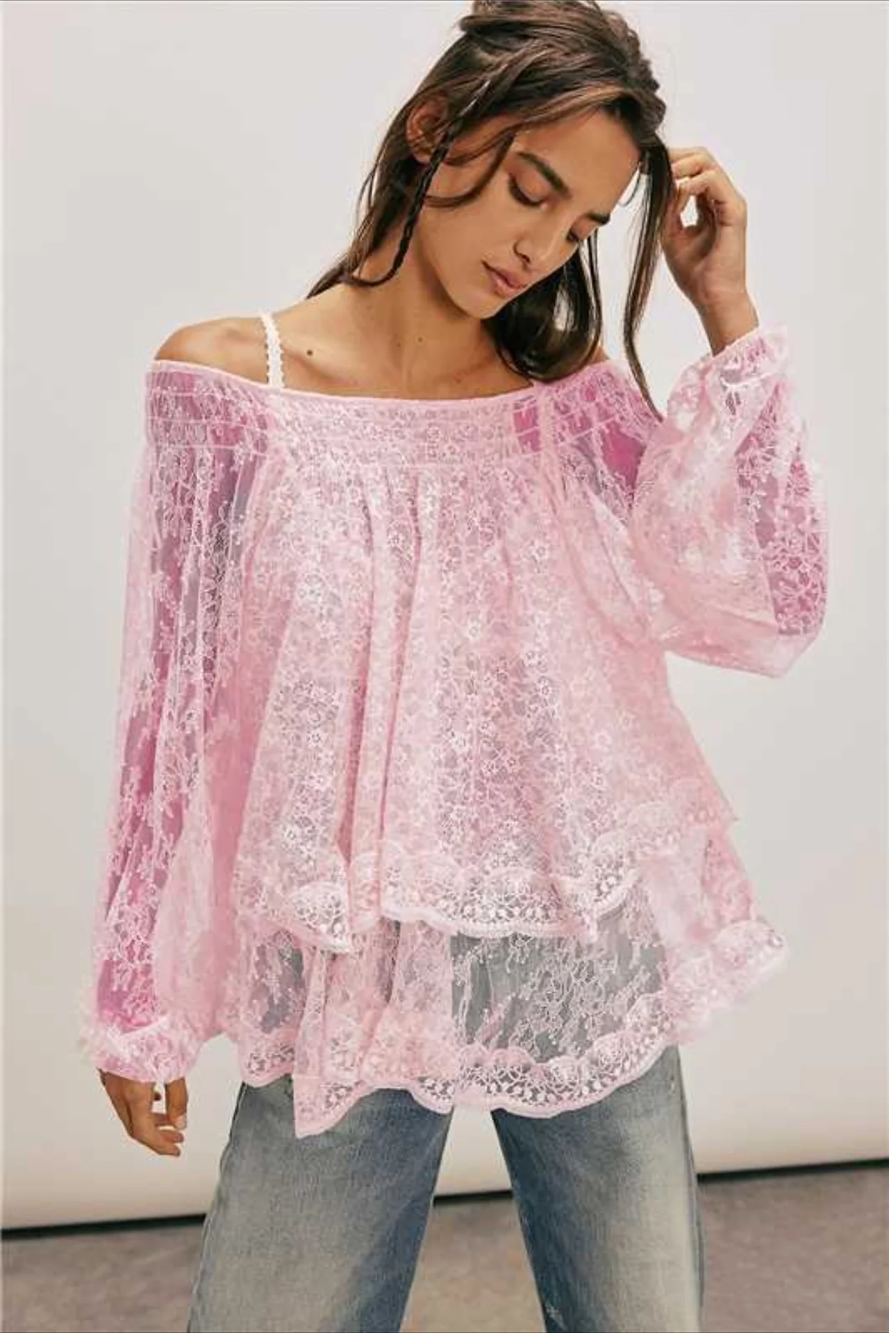 Elegant Off Shoulder Lace Overlay Blouse - Image 10
