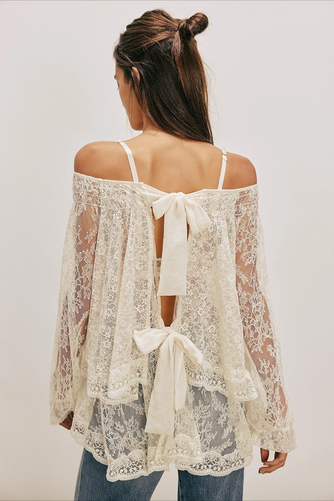 Elegant Off Shoulder Lace Overlay Blouse - Image 2