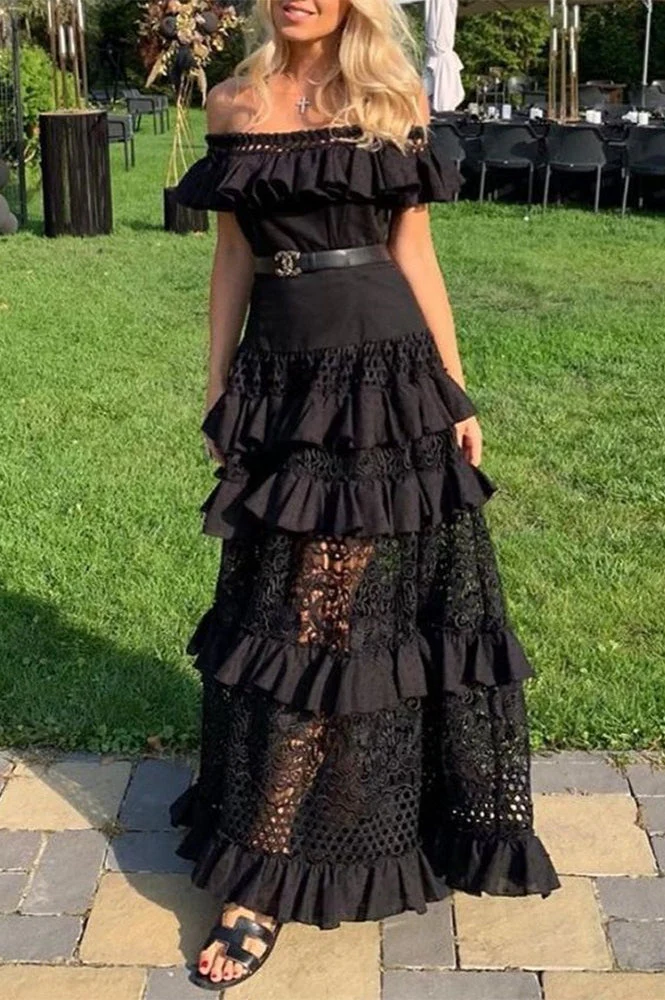 Elegant One-Shoulder Ruffle Boho Dress - Image 10