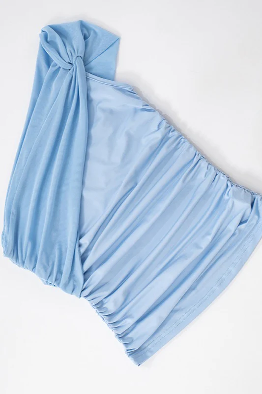 Elegant One Shoulder Twist Mesh Corset Crop Top - Image 12