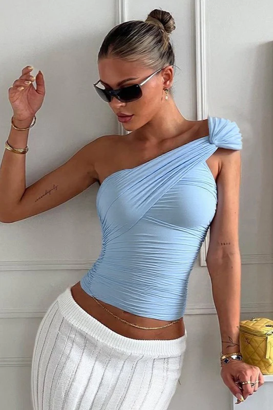 Elegant One Shoulder Twist Mesh Corset Crop Top - Image 2