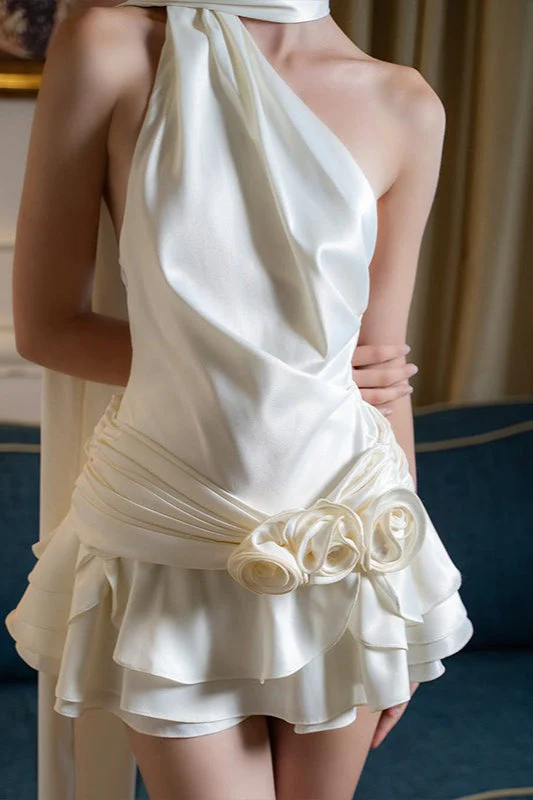 Elegant Satin 3D Floral Cocktail Dress - Image 5