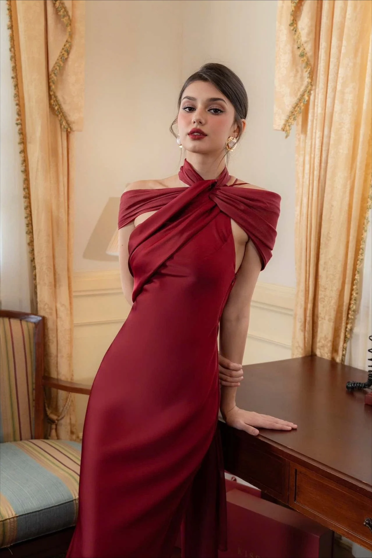 Elegant Satin Slant Neck Sheath Formal Dress - Image 7