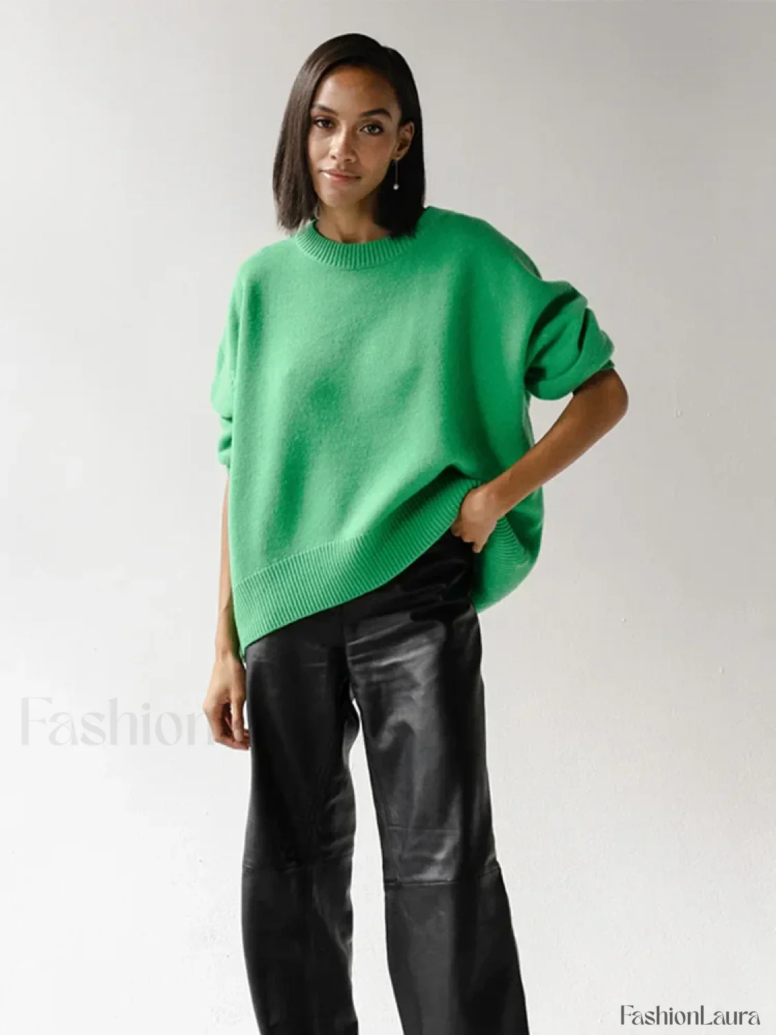 Elegant Solid Round Neck Pullover Women Casual Long Sleeve Loose Soft Warm Sweater - Image 10