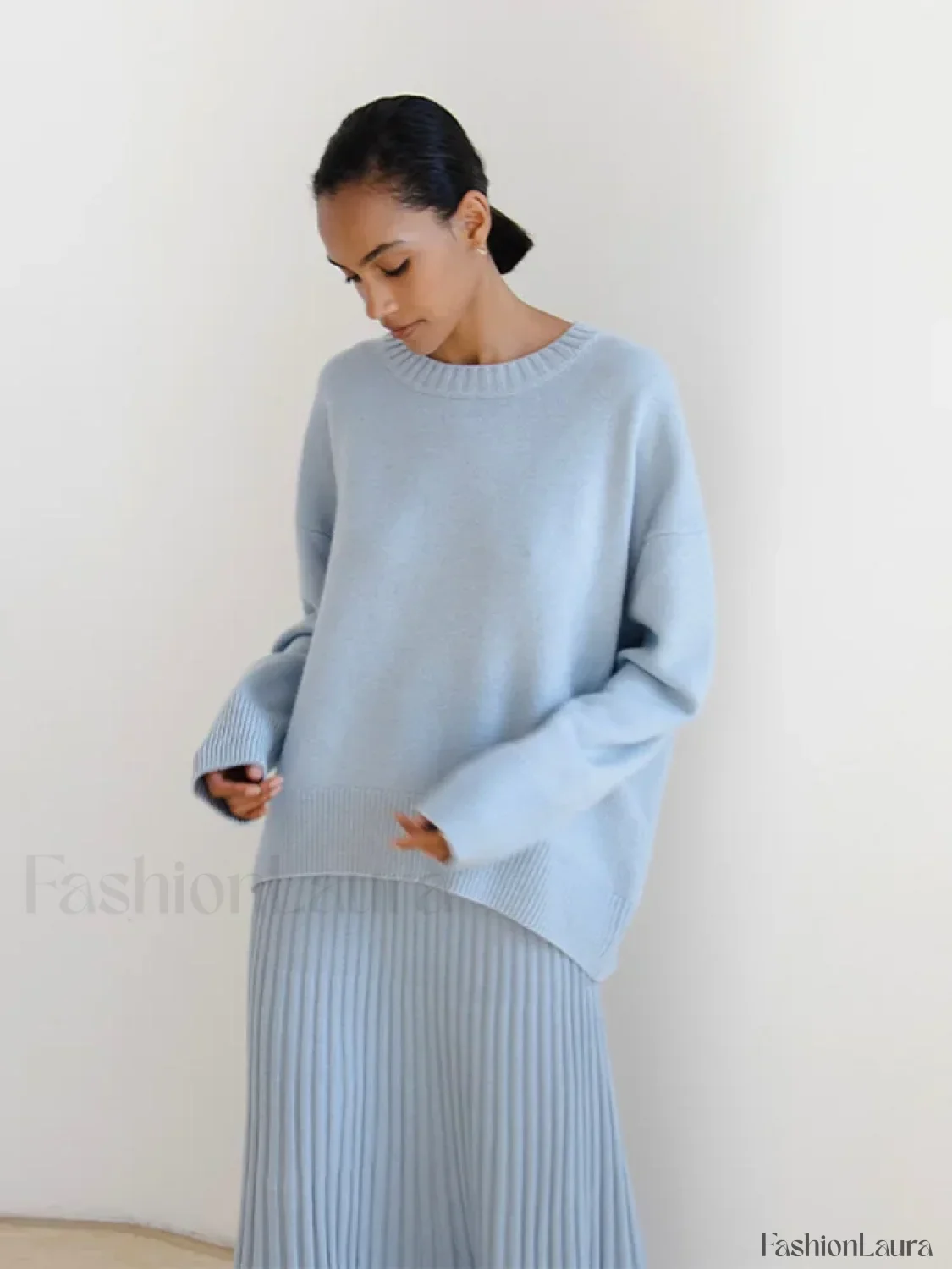 Elegant Solid Round Neck Pullover Women Casual Long Sleeve Loose Soft Warm Sweater - Image 12