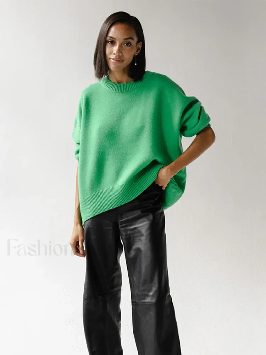 Elegant Solid Round Neck Pullover Women Casual Long Sleeve Loose Soft Warm Sweater - Image 5
