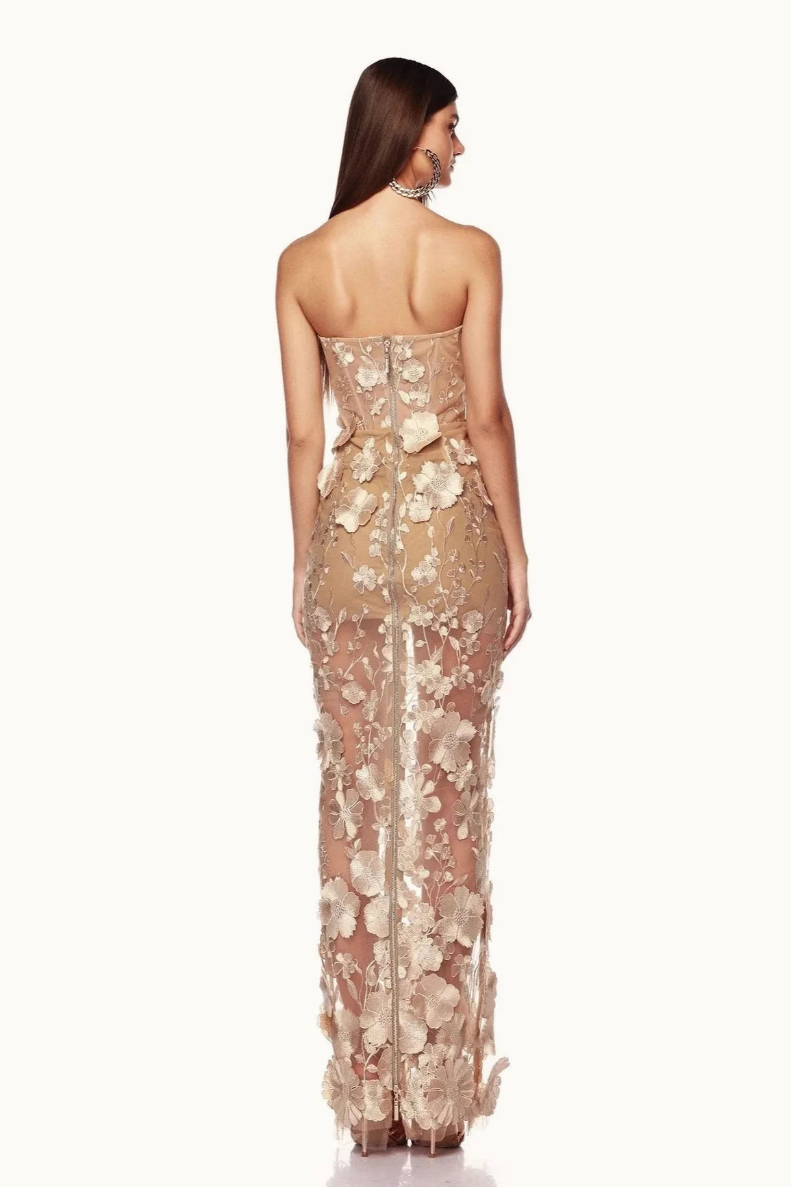 Elegant Strapless 3D Floral Embroidery Floral Dress - Image 5