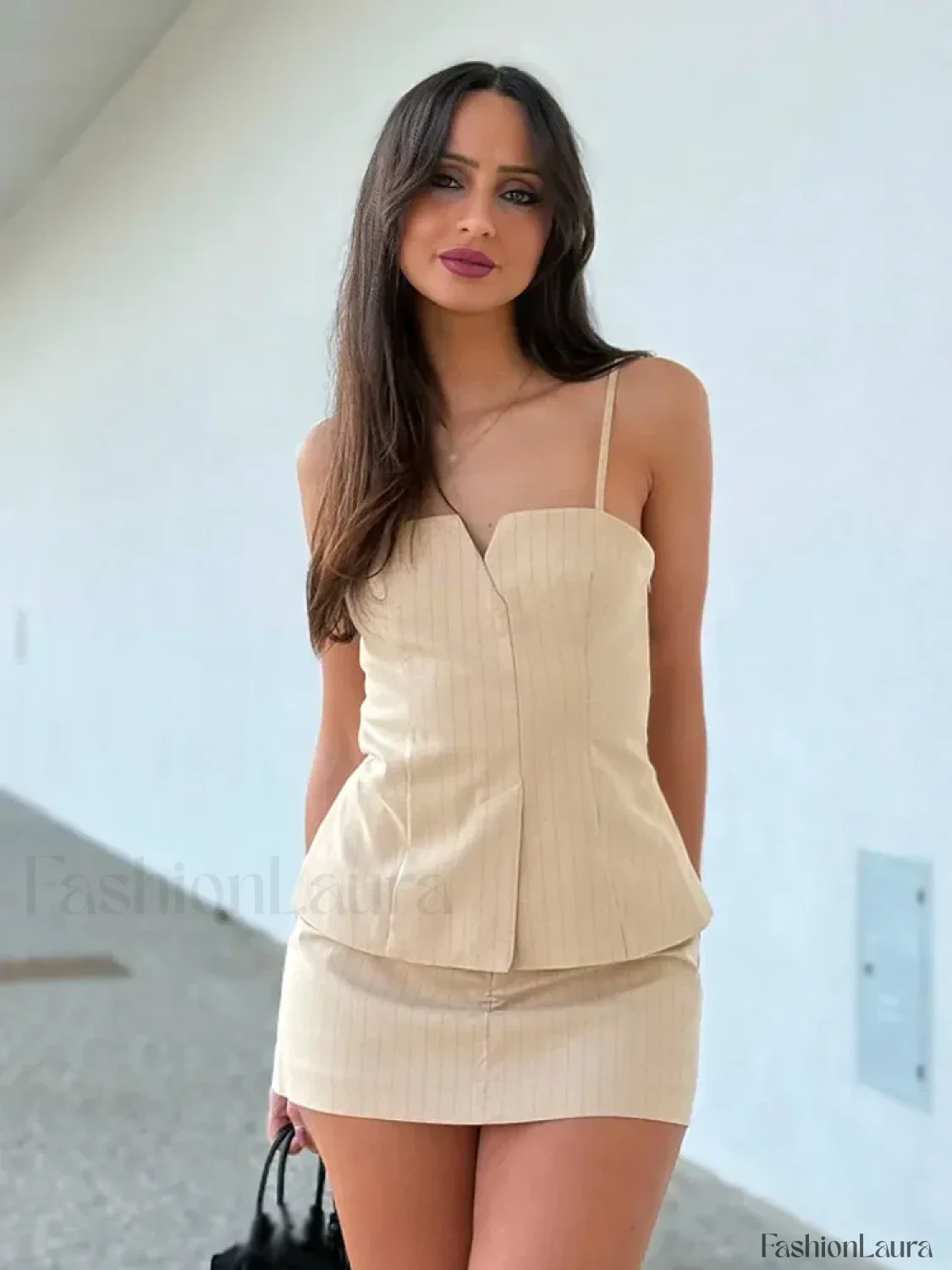 Elegant Striped Sling Culottes Two Piece Set - Image 15