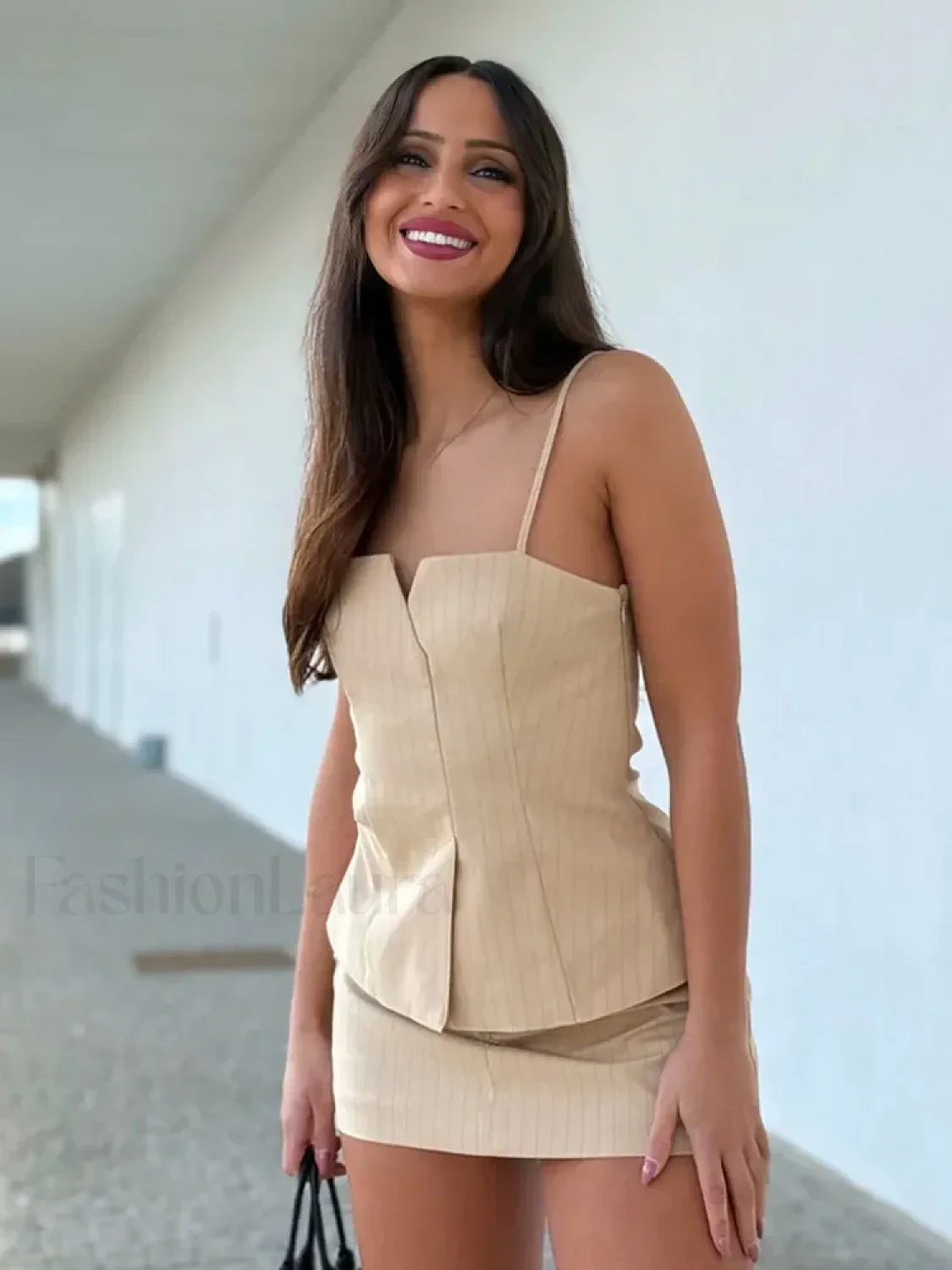 Elegant Striped Sling Culottes Two Piece Set - Image 3