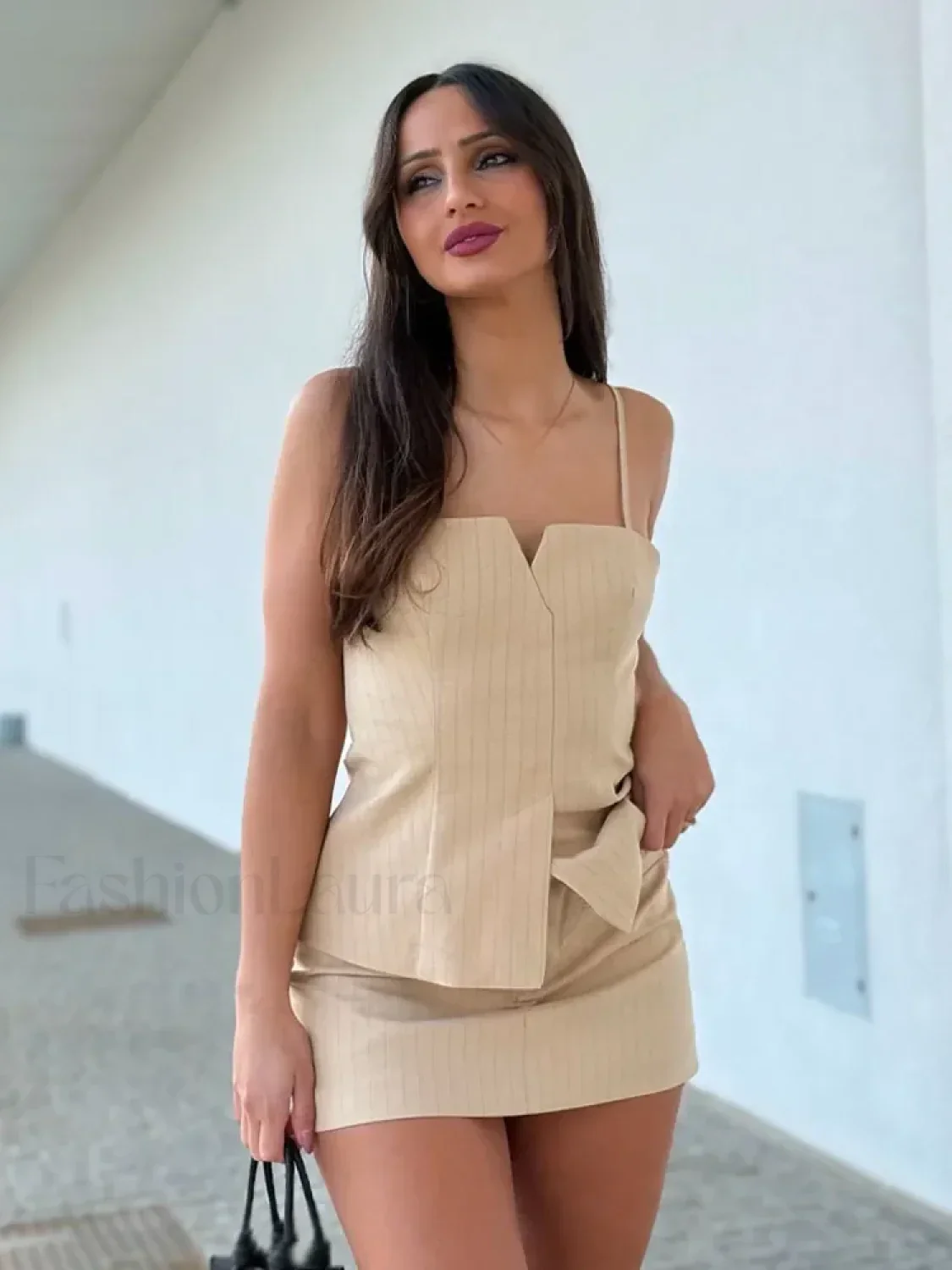 Elegant Striped Sling Culottes Two Piece Set - Image 9