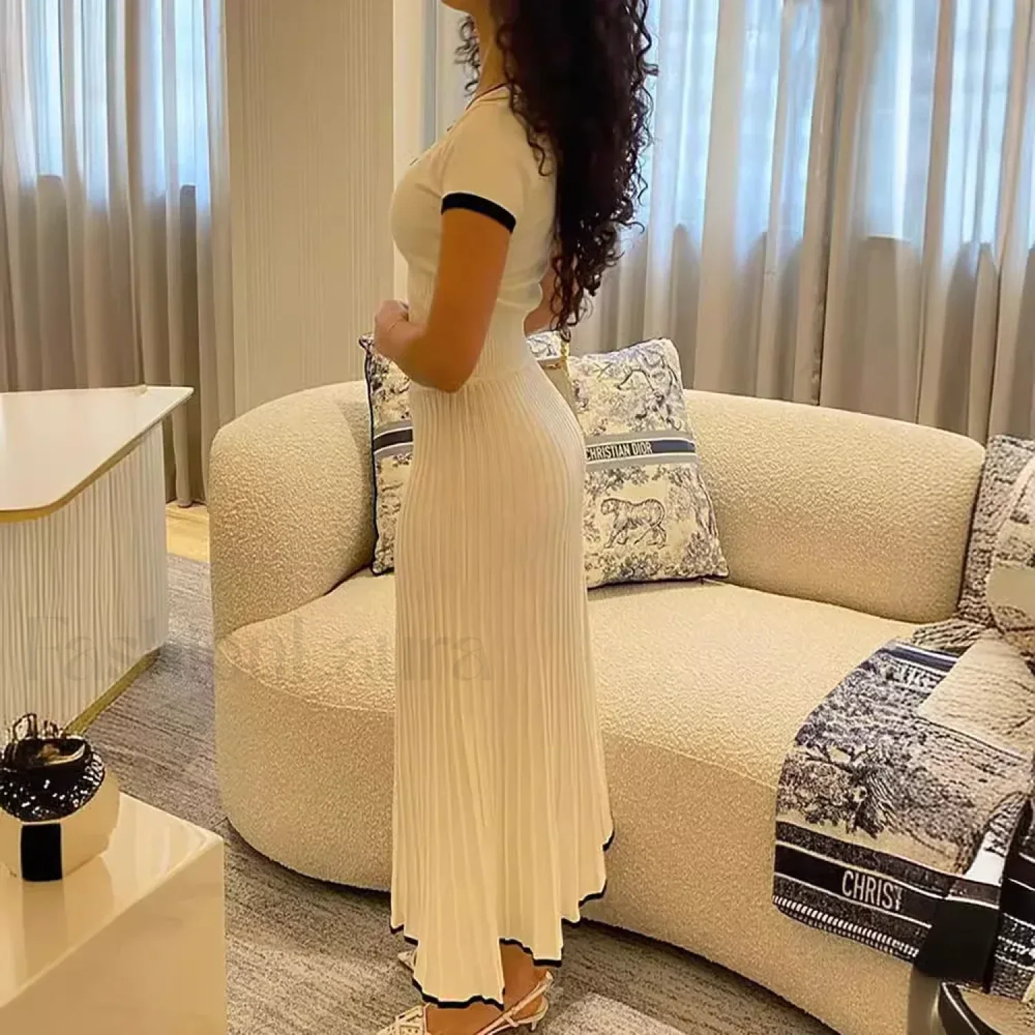 Elegant White Skirt Pleated Two Piece Set - Image 4