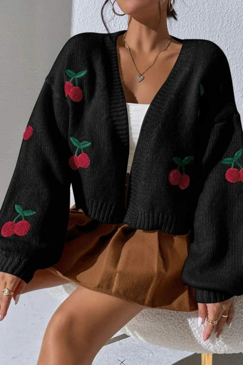 Embroidered Knit Open Front Sweater - Image 16