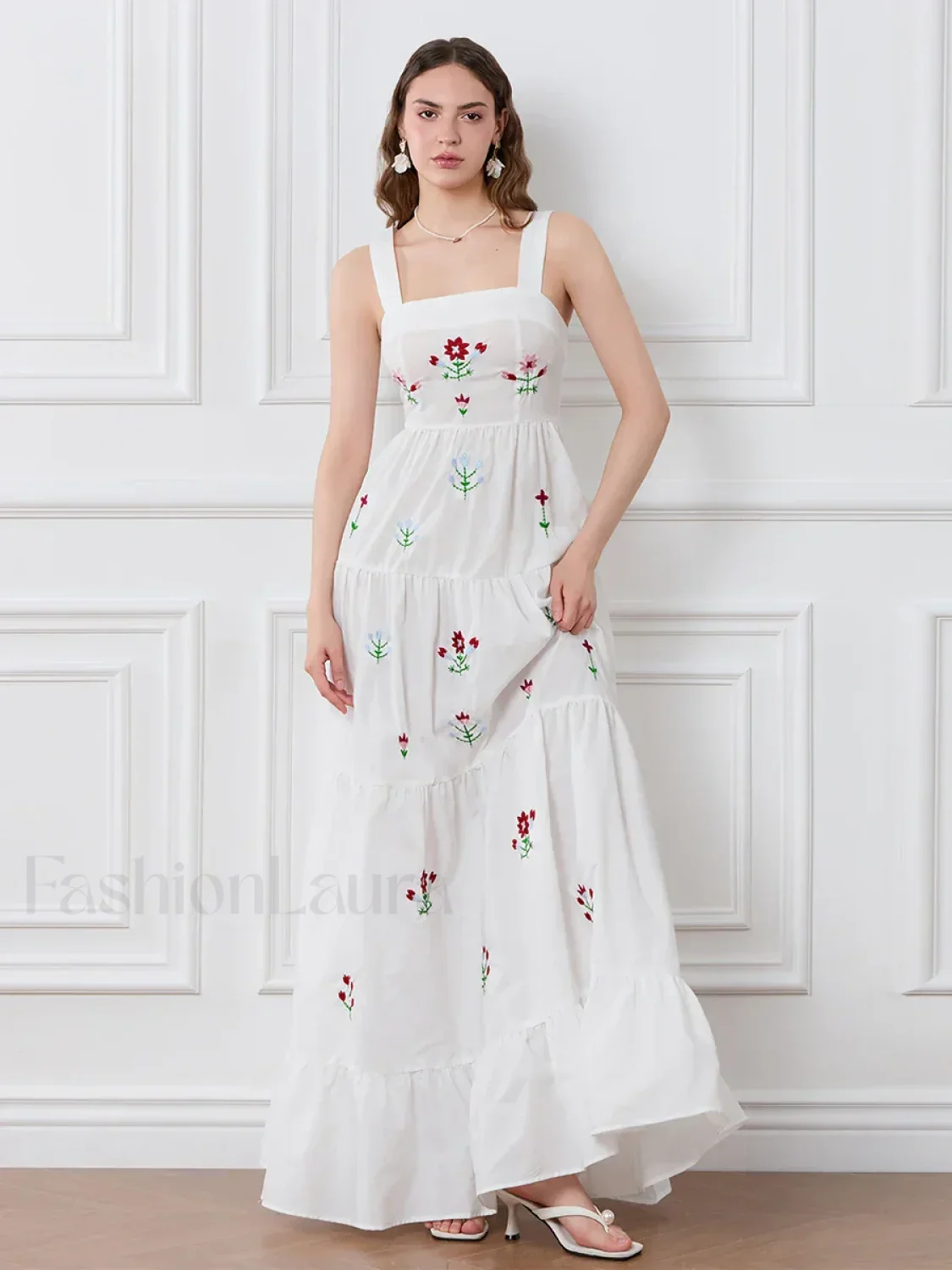 Embroidered Square Neck Boho Dress - Image 11