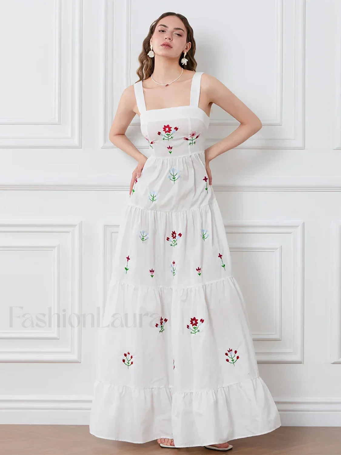 Embroidered Square Neck Boho Dress - Image 14