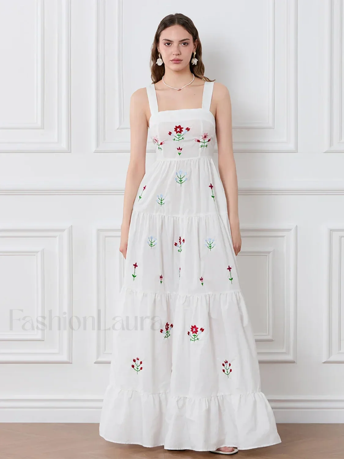 Embroidered Square Neck Boho Dress - Image 7