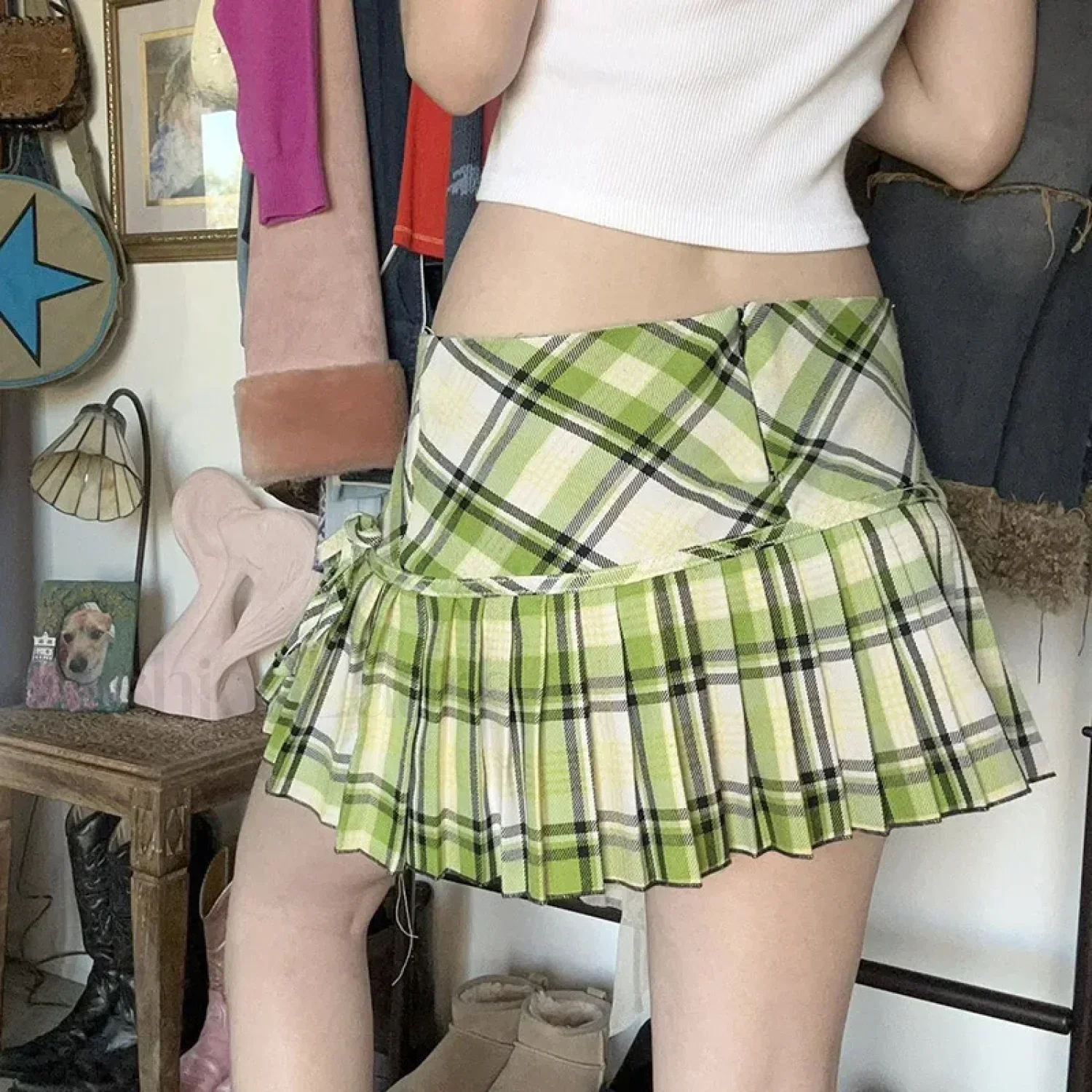 Emerald Plaid Button Harajuku Skirt - Image 8
