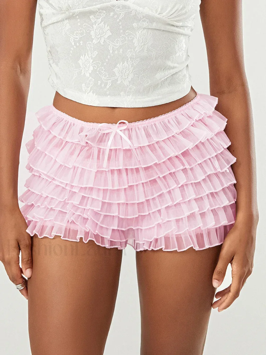 Fairycore Multi-Layer Mesh Low Rise Bowknot Ruffle Short - Image 3