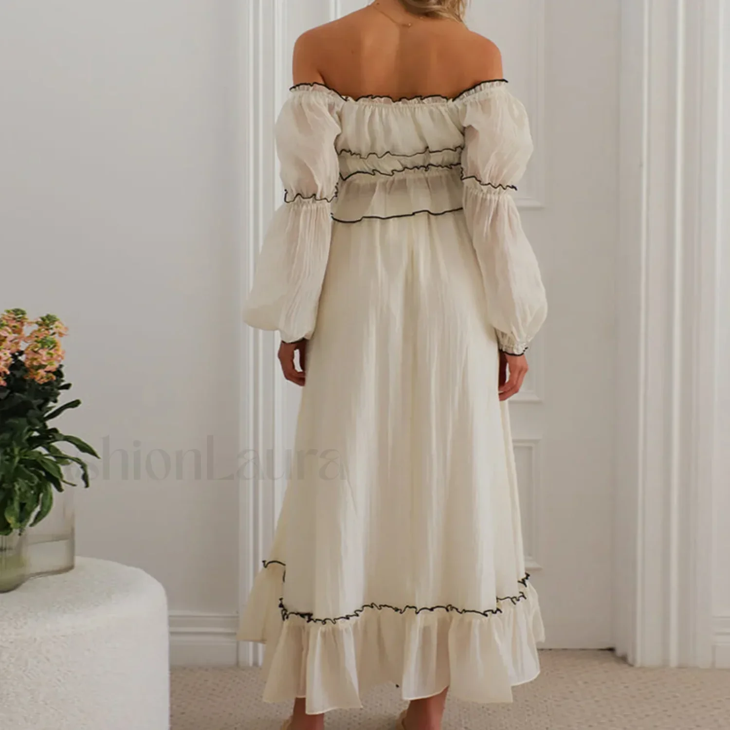 Fall Skirts Tie-up Off Shoulder Tops Elastic Waist Skirt Two Piece Set - Image 6