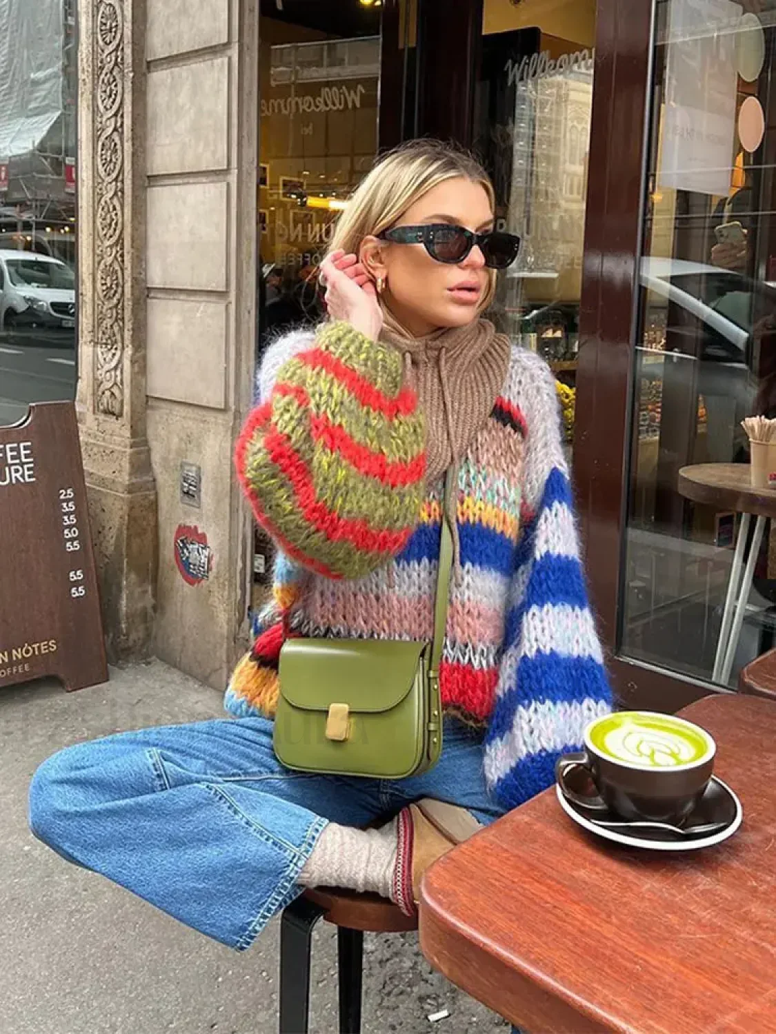 Fashion Contrasting O Neck Hollow Out Knitted Pullover Women Long Sleeve Loose Sweater - Image 3