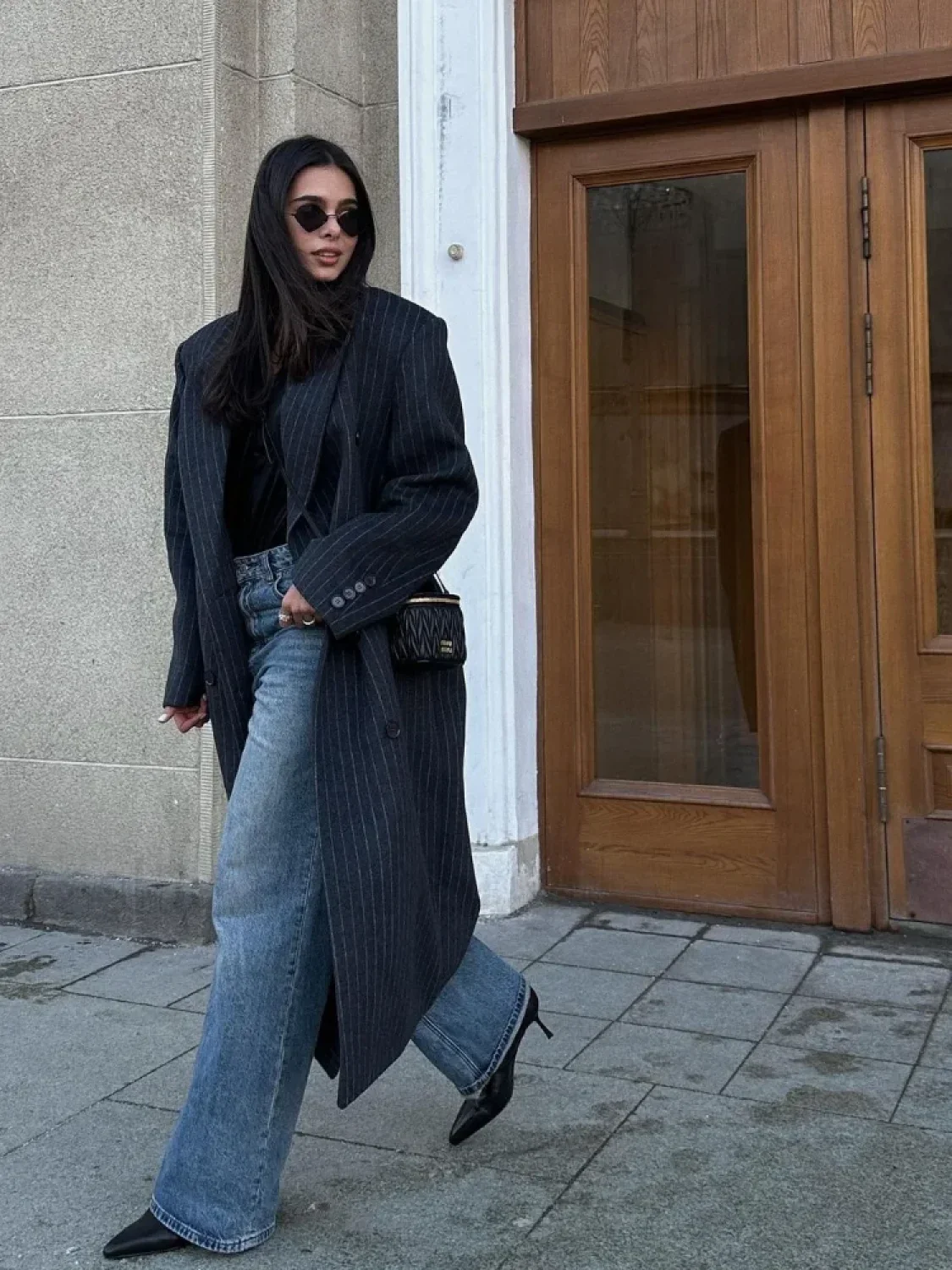 Fashion Dark Grey Stripe Lapel Double Breasted Overcoats - Image 6