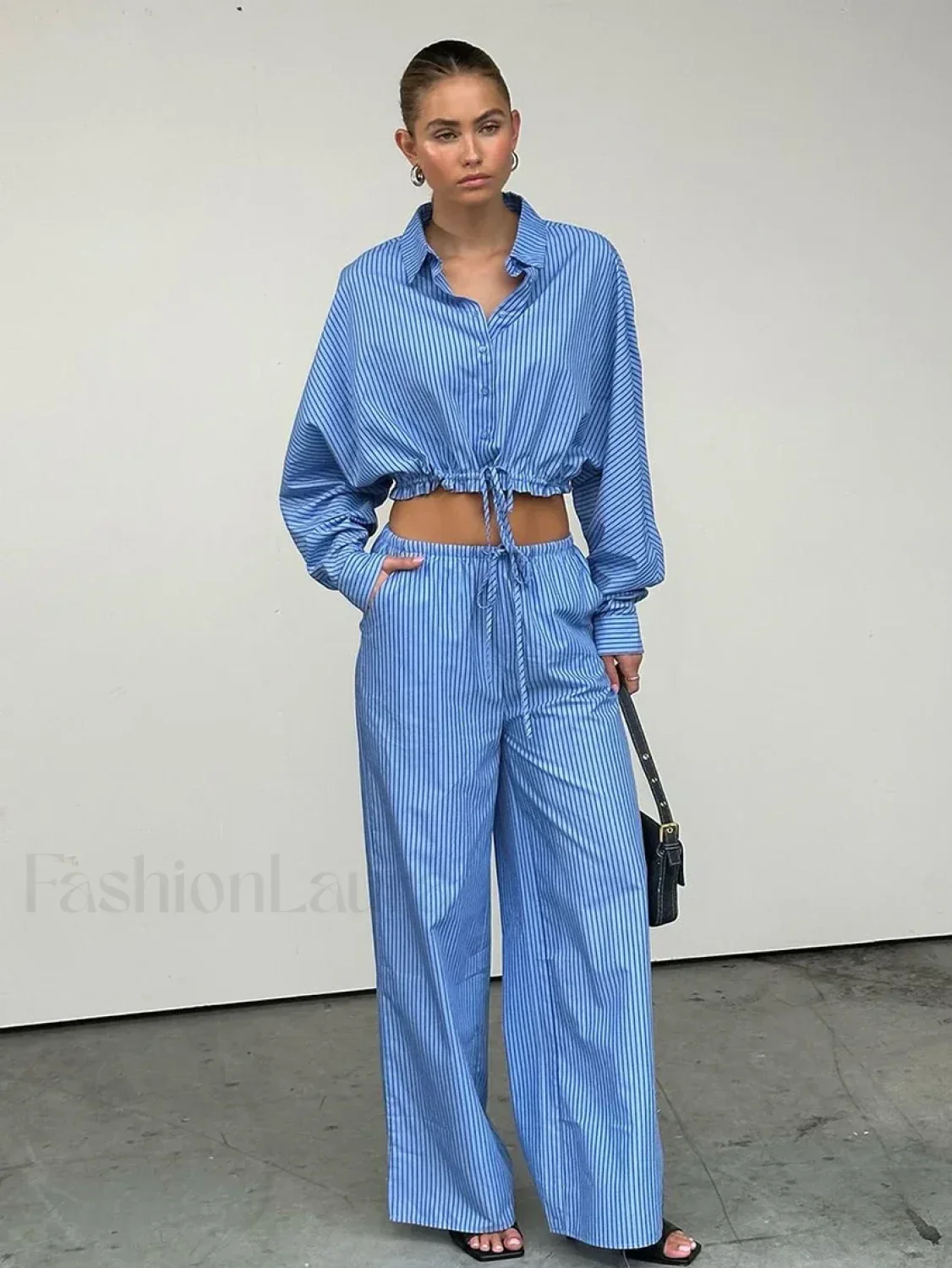 Fashion Long Sleeve Collar Pants Two Piece Set - Image 2
