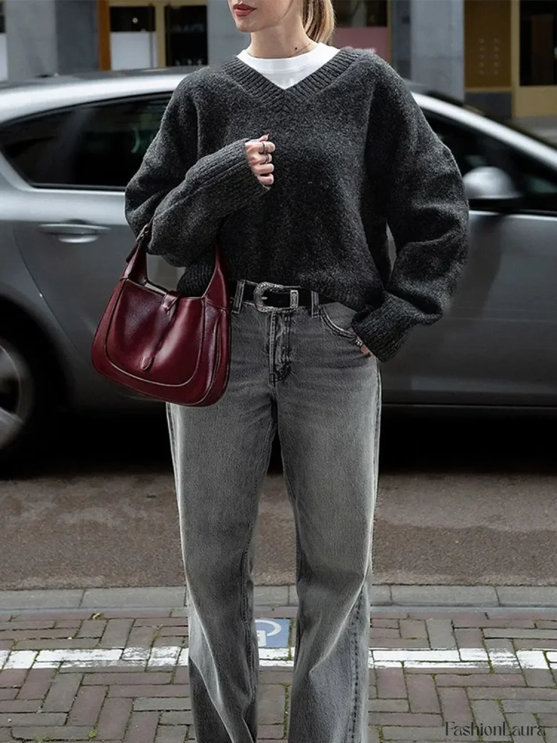 Fashion Solid Color V Neck Knitted Pullover Women Casual Long Sleeves Loose Sweater - Image 9