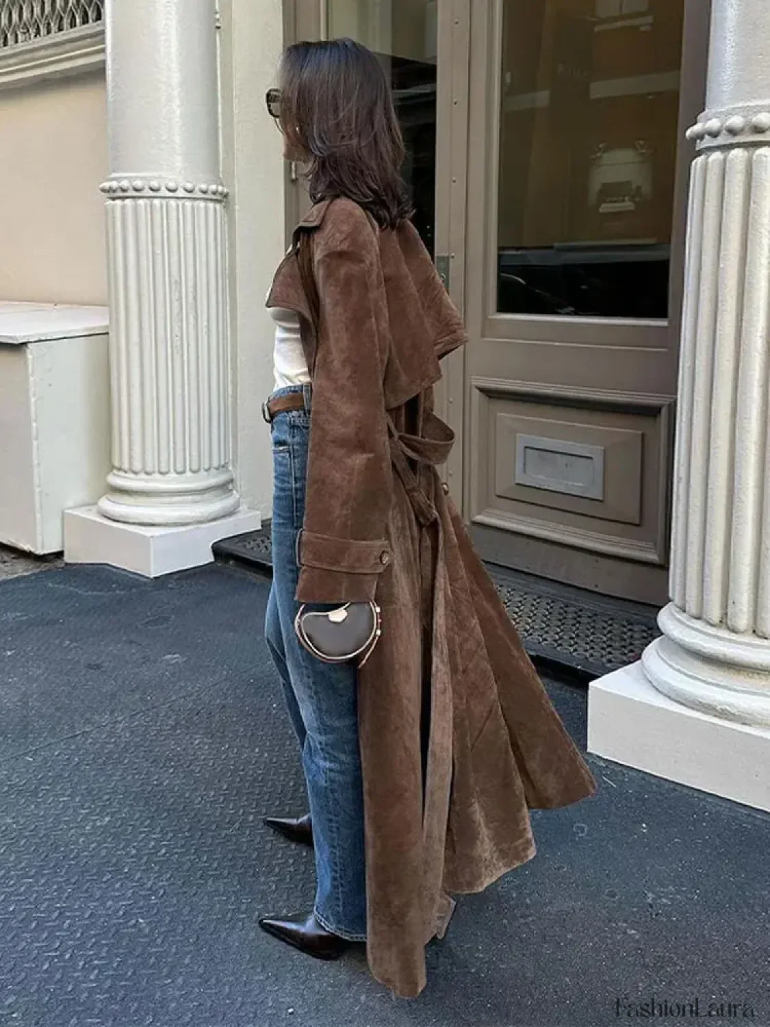 Fashion With Belt Faux Leather Long Overcoat - Image 14