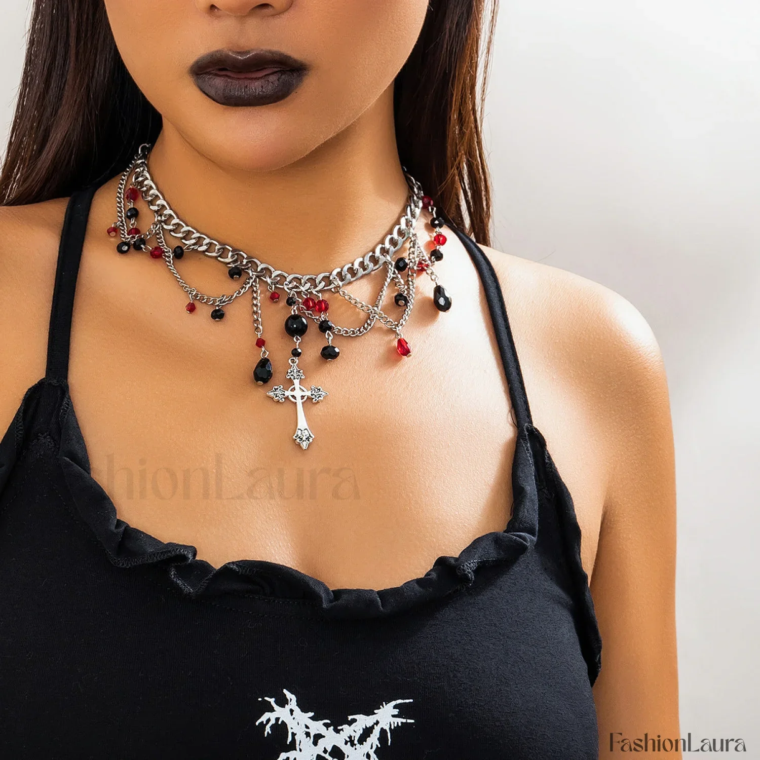 Hip-hop Gothic Dark Pendant Cross Necklace - Image 6