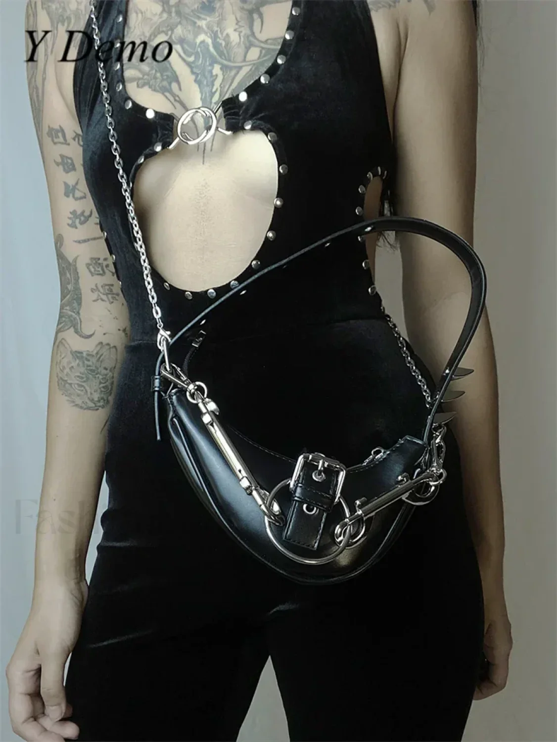 Punk Rivets Gothic Metal Buckles Sparks Crossbody Shoulder Bag - Image 11