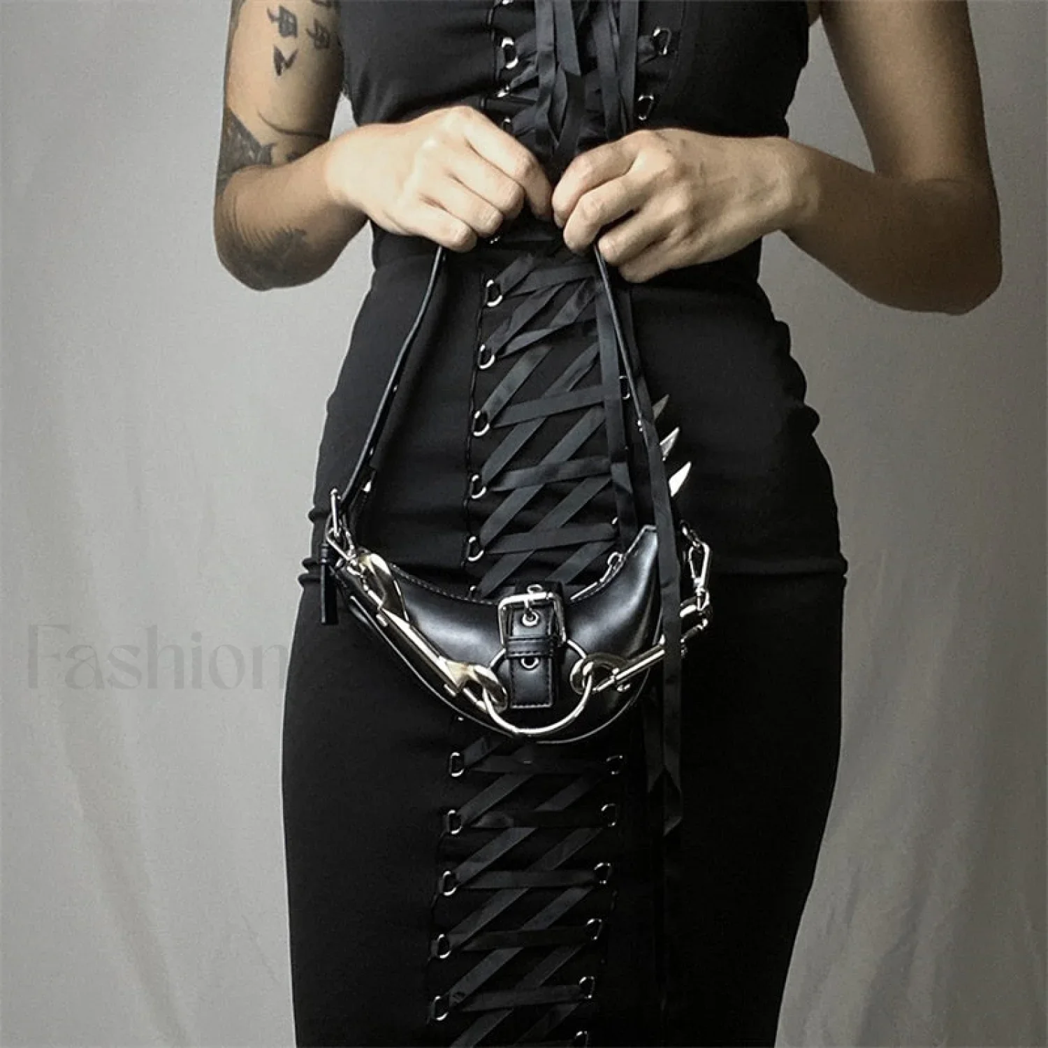 Punk Rivets Gothic Metal Buckles Sparks Crossbody Shoulder Bag - Image 12