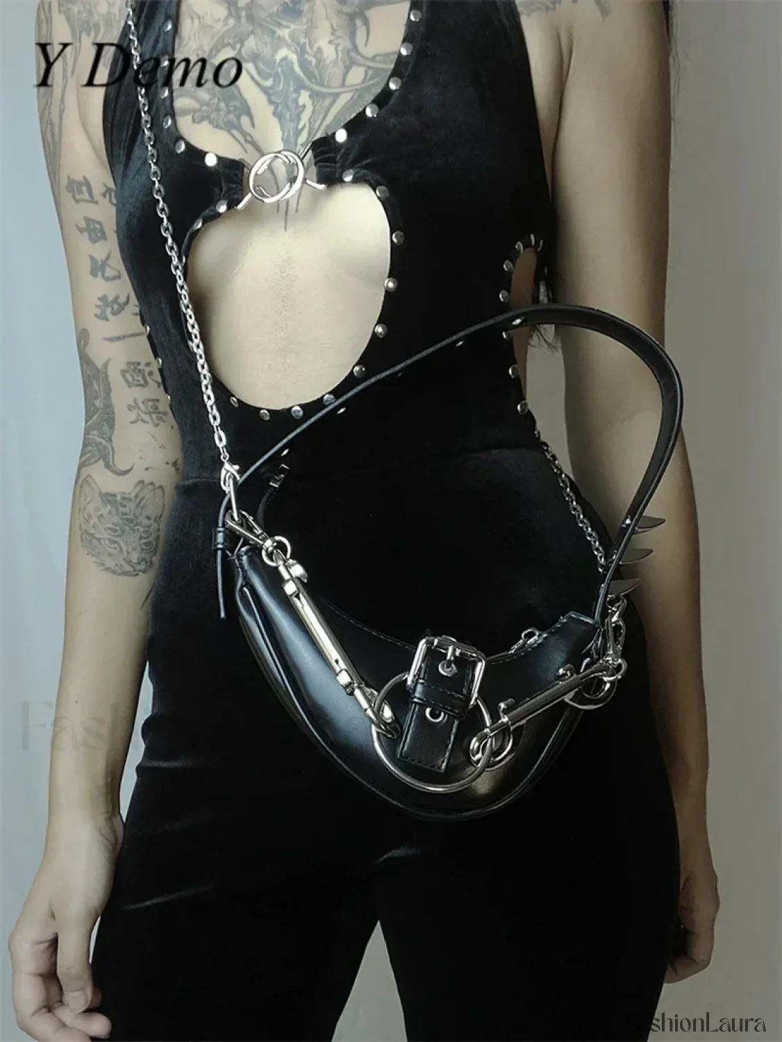 Punk Rivets Gothic Metal Buckles Sparks Crossbody Shoulder Bag - Image 17