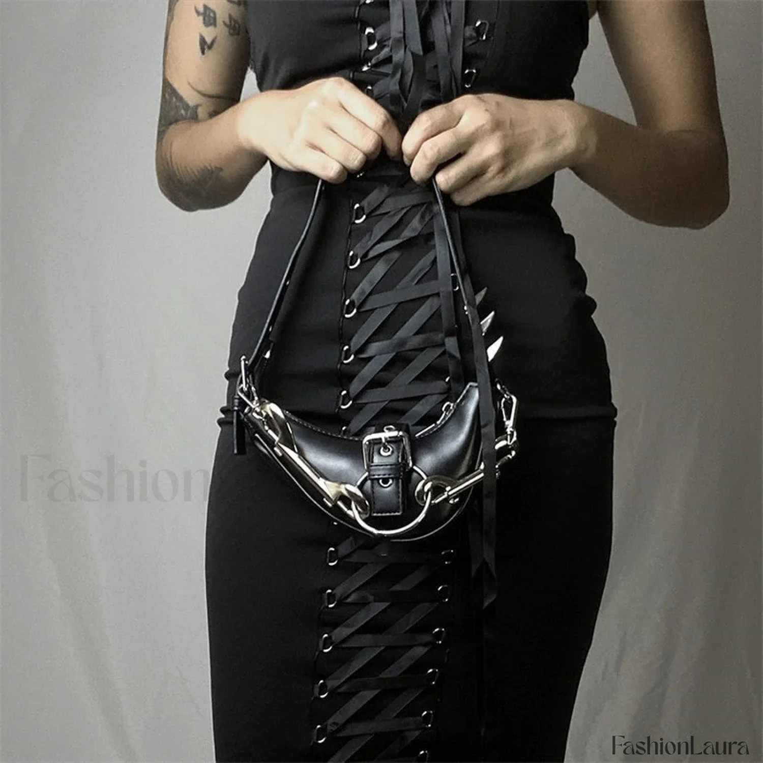 Punk Rivets Gothic Metal Buckles Sparks Crossbody Shoulder Bag - Image 18