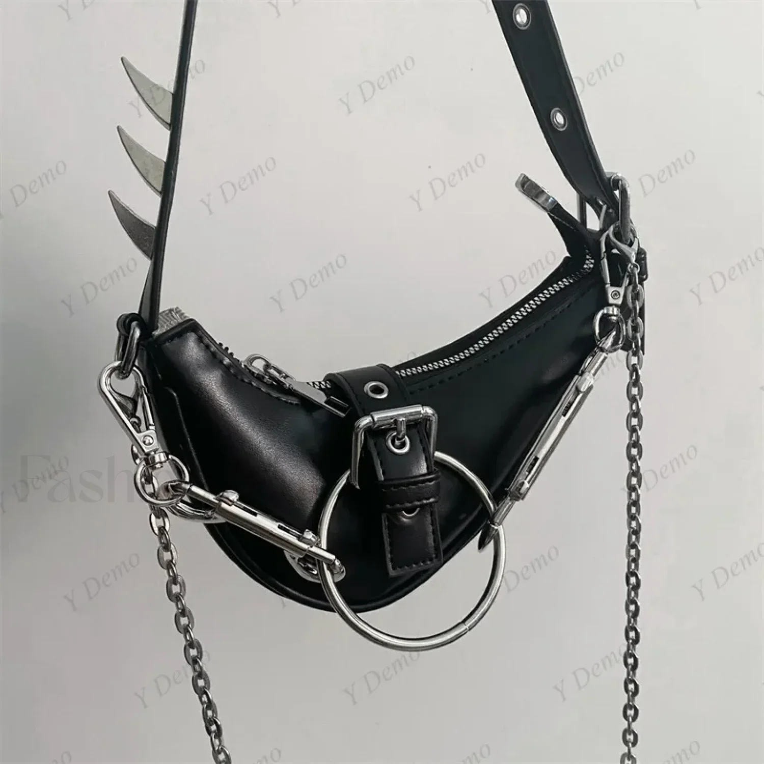Punk Rivets Gothic Metal Buckles Sparks Crossbody Shoulder Bag - Image 9