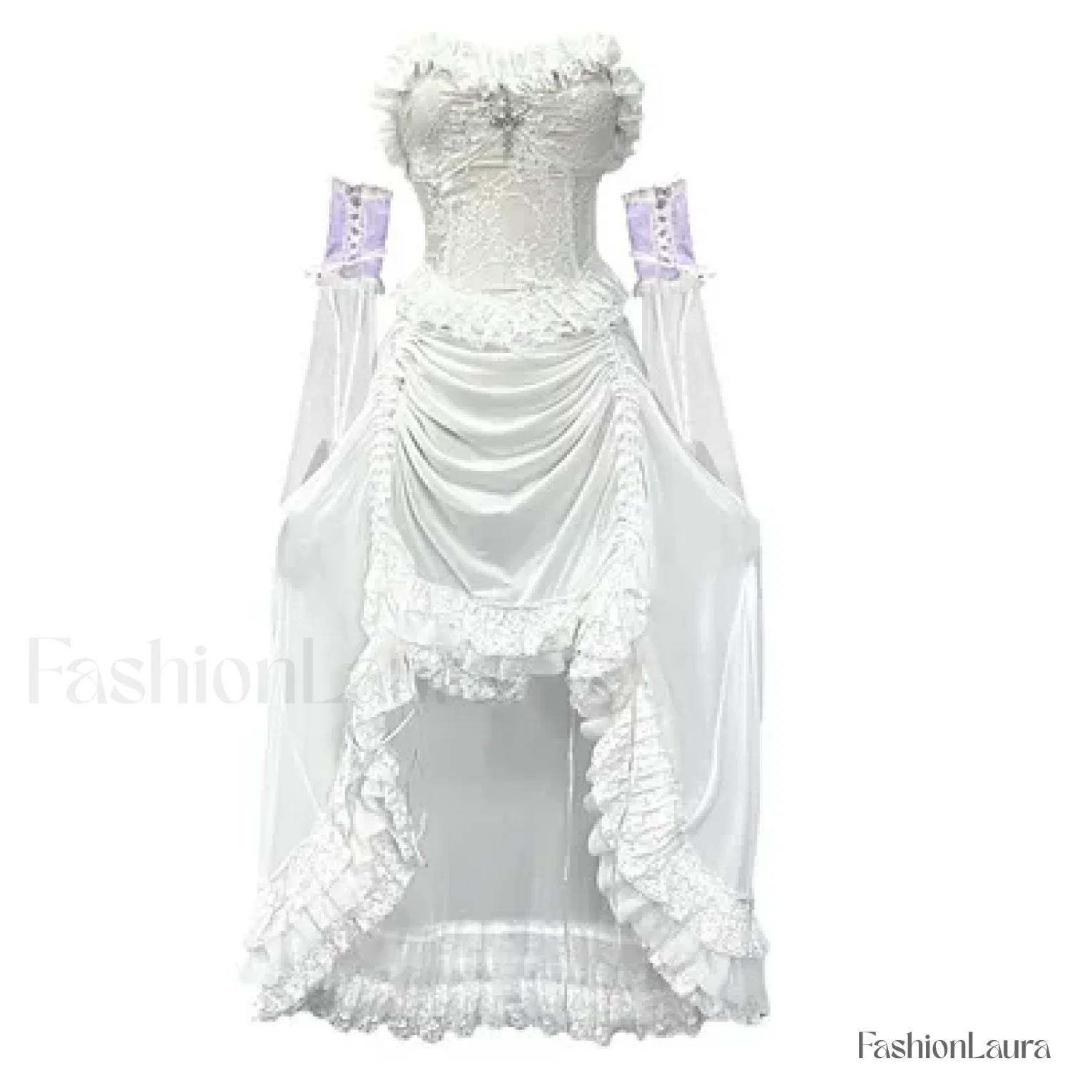 White Gothic Rope Lace Flying Sleeve Party Dress - Image 19