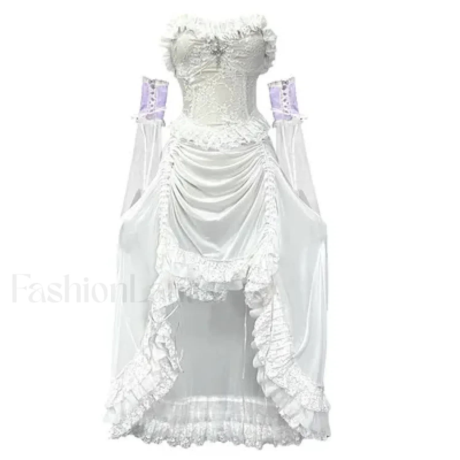 White Gothic Rope Lace Flying Sleeve Party Dress - Image 9