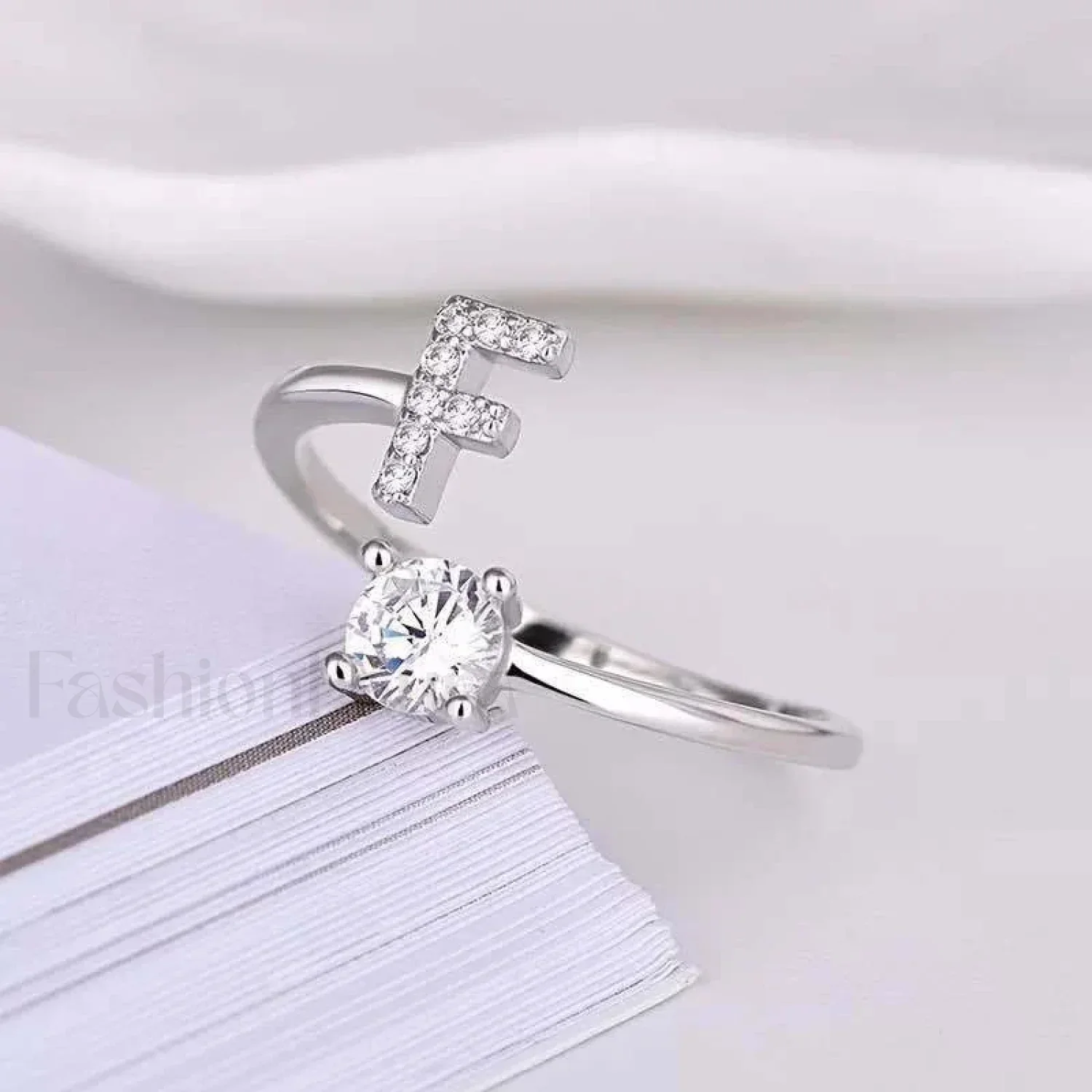 Shining Rhinestone New Fashion Initial Alphabet Opening Charm Jewelry Ring - Image 12