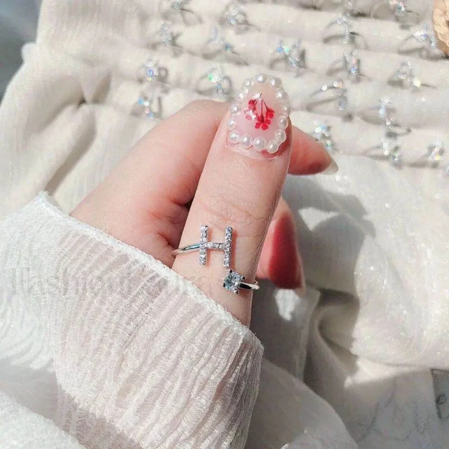 Shining Rhinestone New Fashion Initial Alphabet Opening Charm Jewelry Ring - Image 14