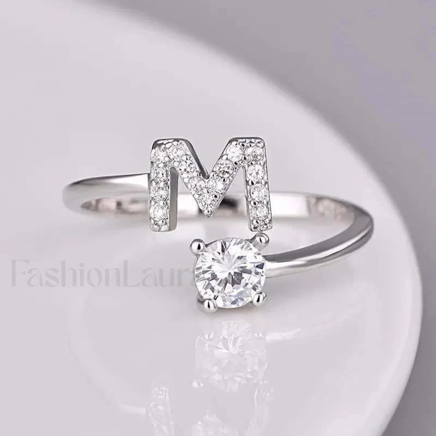 Shining Rhinestone New Fashion Initial Alphabet Opening Charm Jewelry Ring - Image 19