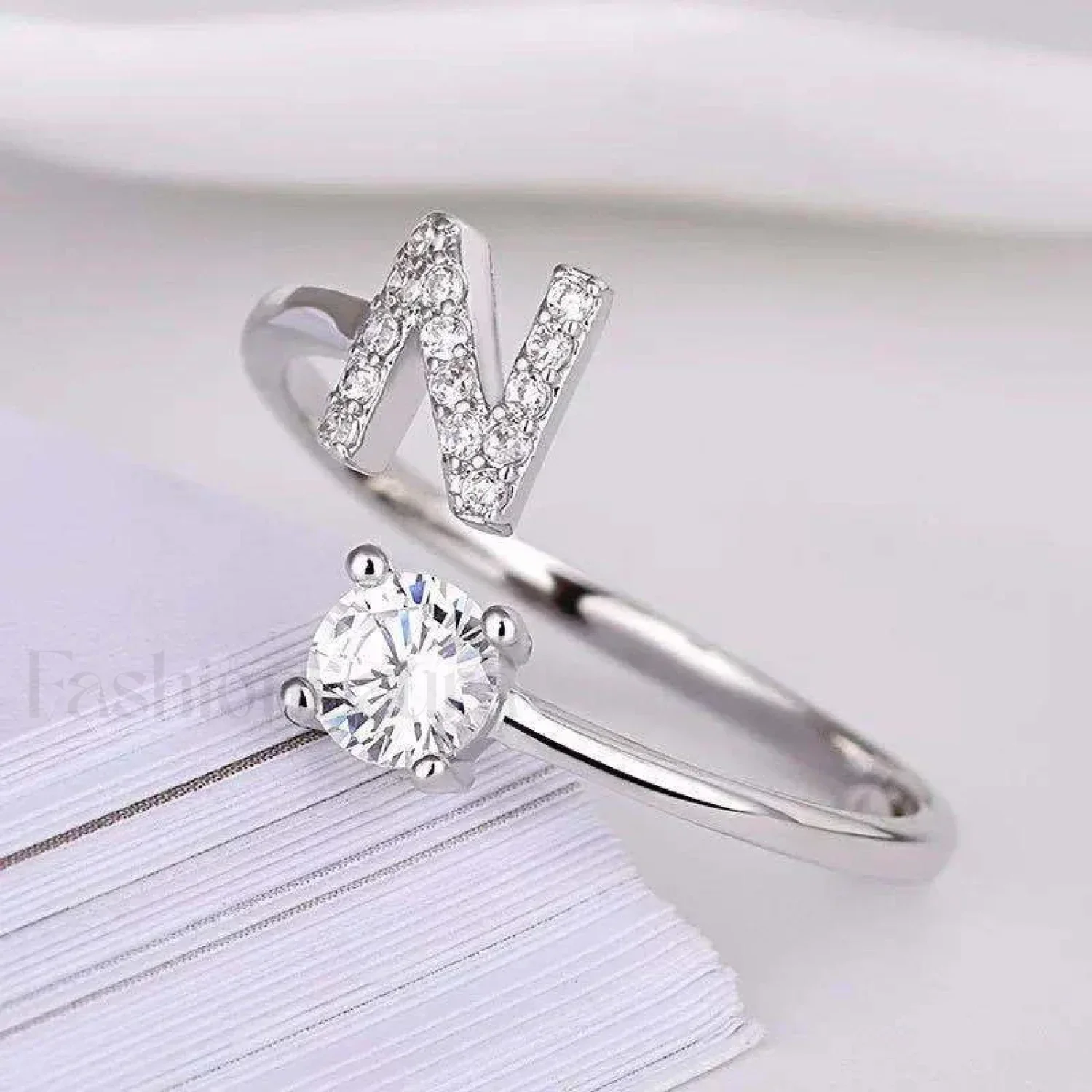 Shining Rhinestone New Fashion Initial Alphabet Opening Charm Jewelry Ring - Image 20